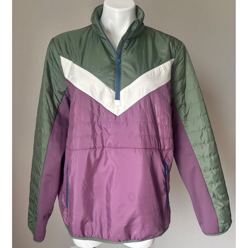 Ralph Lauren RLX Women's Quilted Woven Fleece 1/4 Zip Hybrid ColorBlock Jacket L